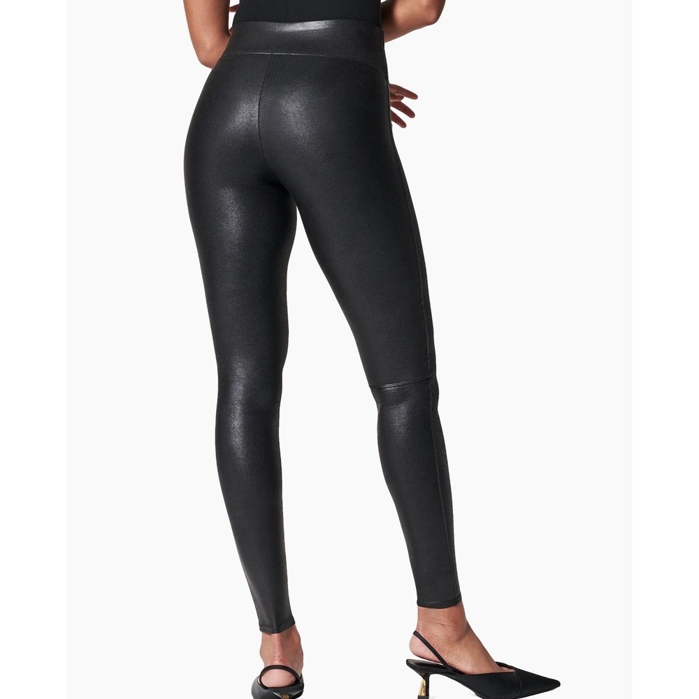 Spanx Black Faux Leather Leggings High Waisted Compression Ankle Size M - Picture 3 of 8